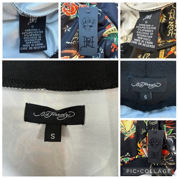 New Ed Hardy Shrunken Flashboard Tracksuit 2 Pc Crop Jacket Wide Leg Pants Y2K - Picture 7 of 16